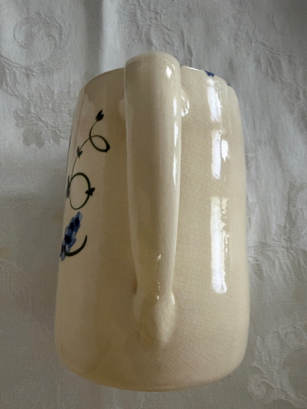 Cow Creek Pottery Pitcher, Hand-Made & Painted Bluebonnets, Vintage, 6.5” x 4.5” - Picture 4 of 10